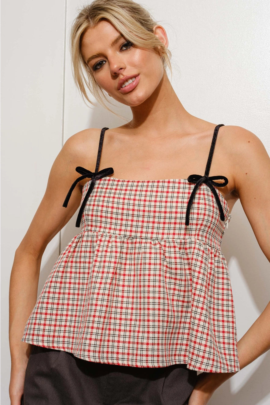 Holiday Plaid Peplum Top